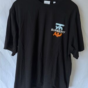 Burberry Black Tee with Orange and White Logo